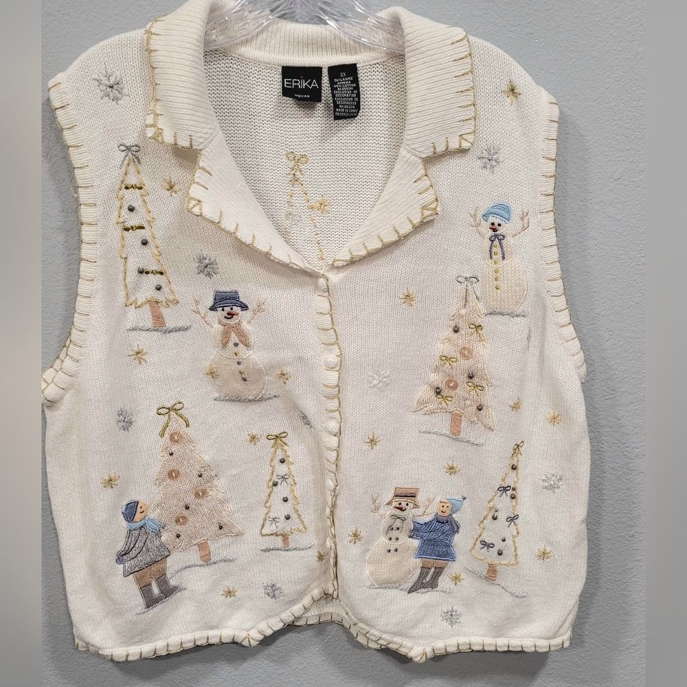 Erika Woman 2X Holiday Novelty Appliqued Christmas Knitted Sweater Vest